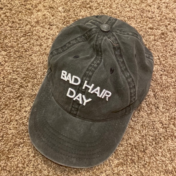 Unbranded Accessories - Embroidered "BAD HAIR DAY" Ladies Black denim Distressed Ball Cap Adjustable